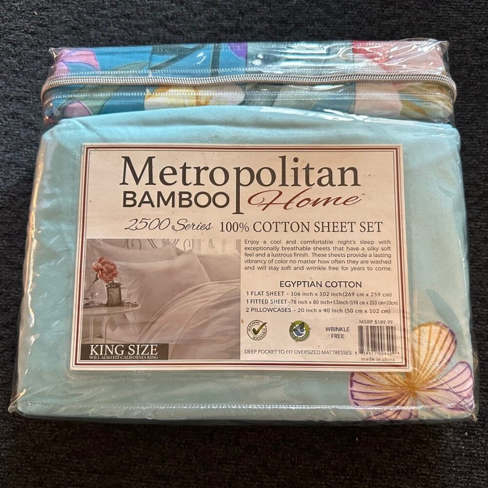 Metropolitan Bamboo Home King Sheet Set 2500 T.C. Egyptian Cotton- Blue and Pink